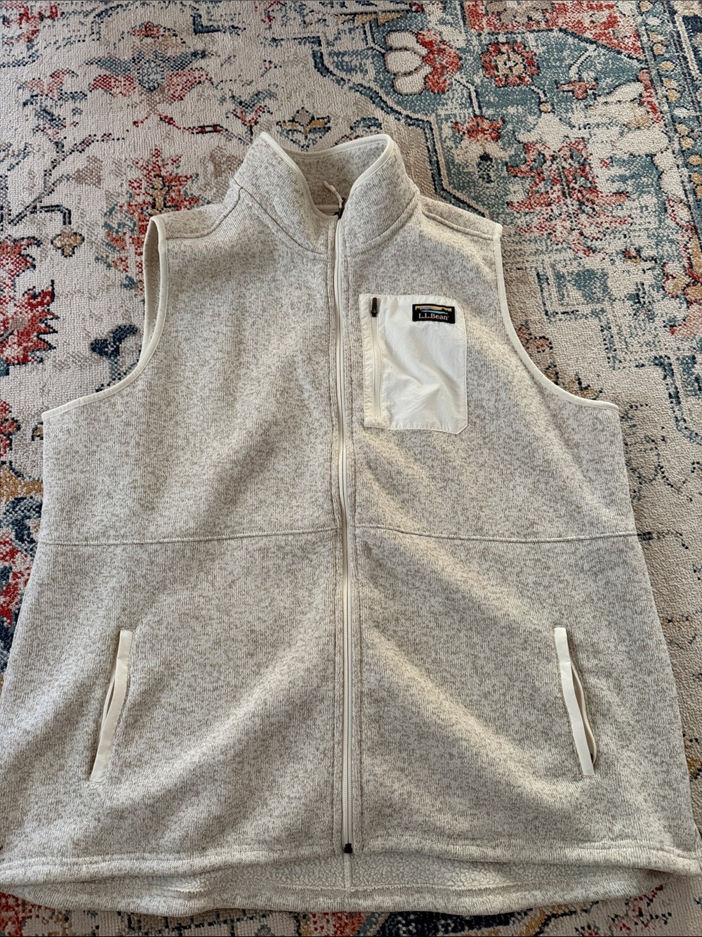 L.L. Bean Cream Heather Zip Fleece Vest